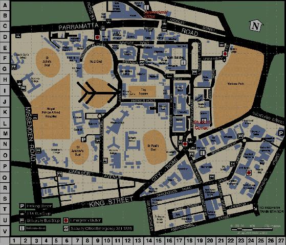 a map of the University of Sydney, showing the location of the Ledge