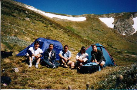 Camping by Blue Lake, from left to right, James, Laetitia, Daniel, Chris and Seth